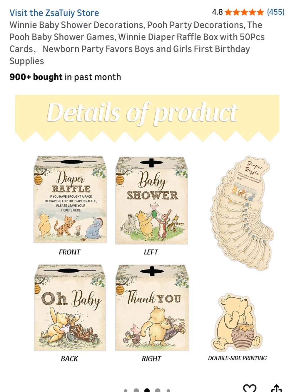 Winnie Themed Baby Shower Diaper Raffle Box Set - Cream